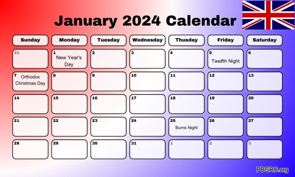 January 2024 UK Calendar