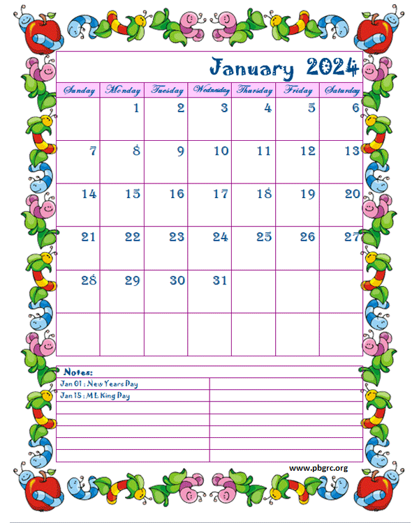 Minimalist January 2024 Calendar with Simple Floral Design