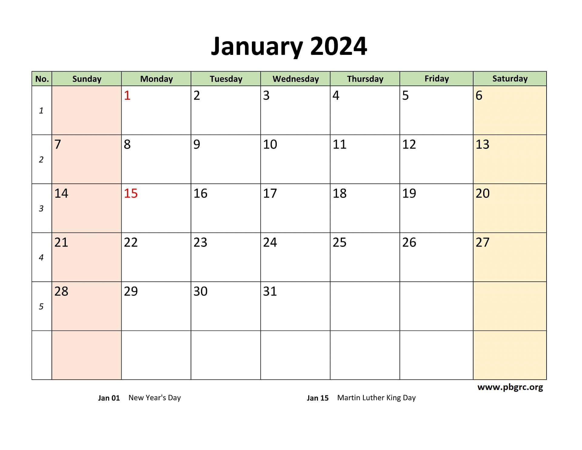 Pretty January 2024 Calendar Template with Flower Accents