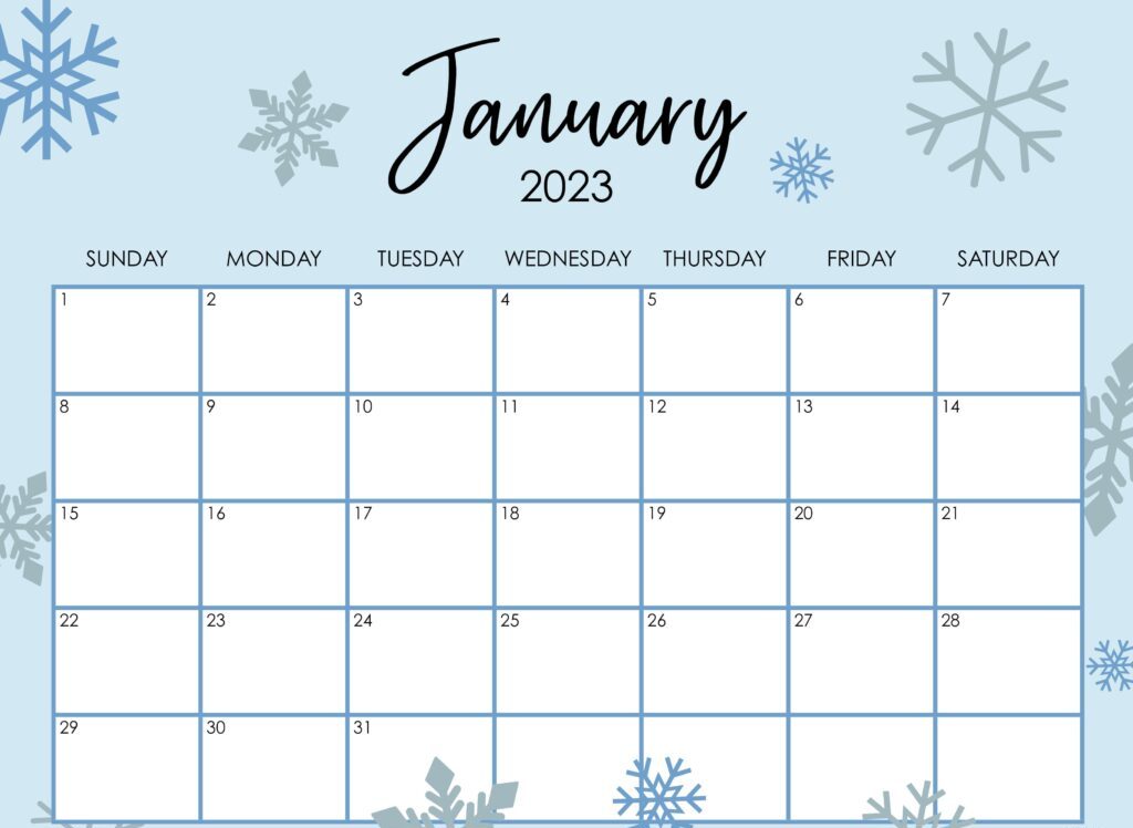 Printable January 2023 Calendar Floral