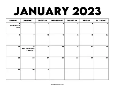 Printable January 2023 Calendar With Holidays