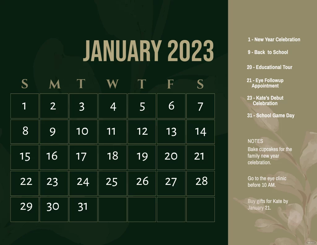 free fancy january 2023 calendar