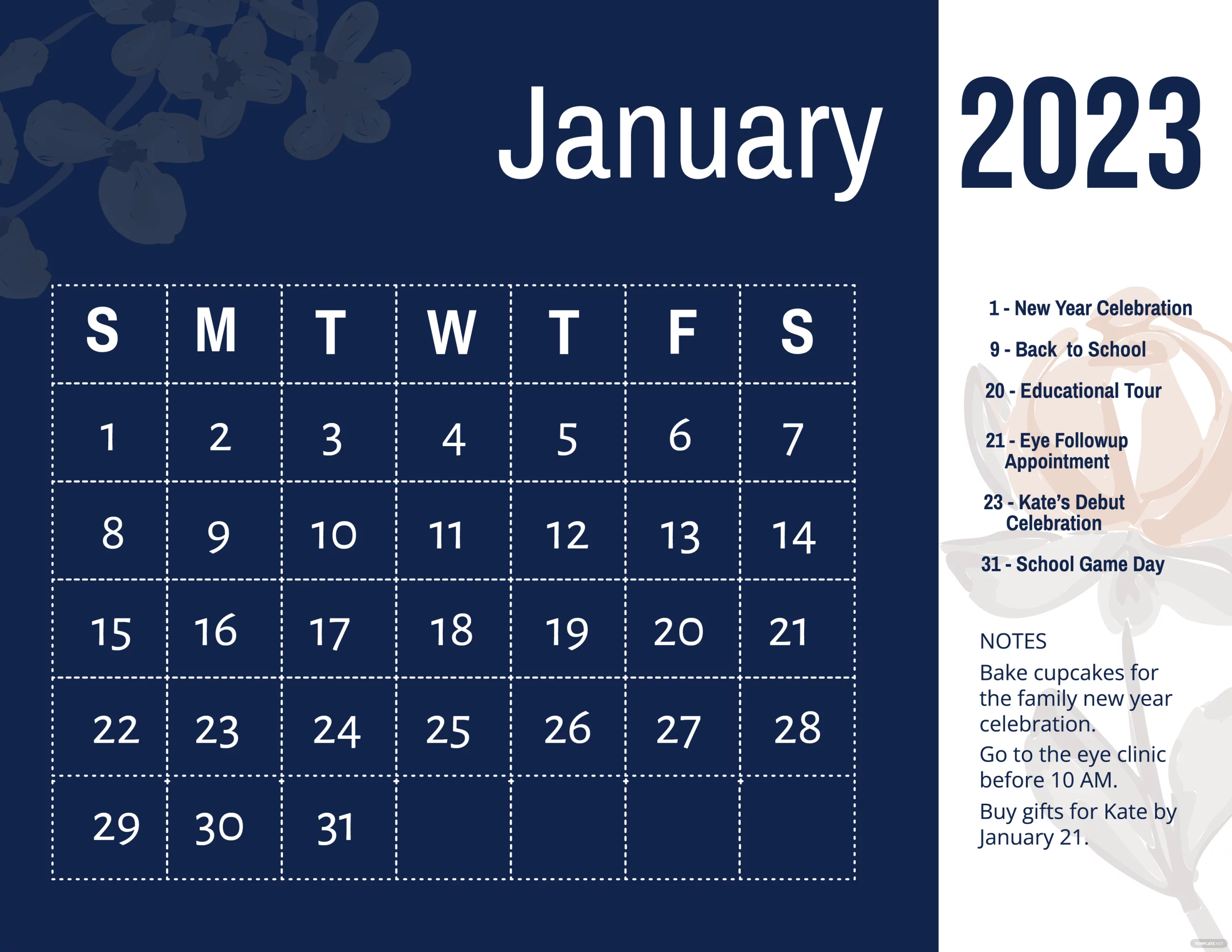 free pretty january 2023 calendar
