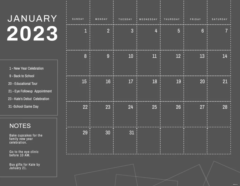 free simple january 2023 calendar template