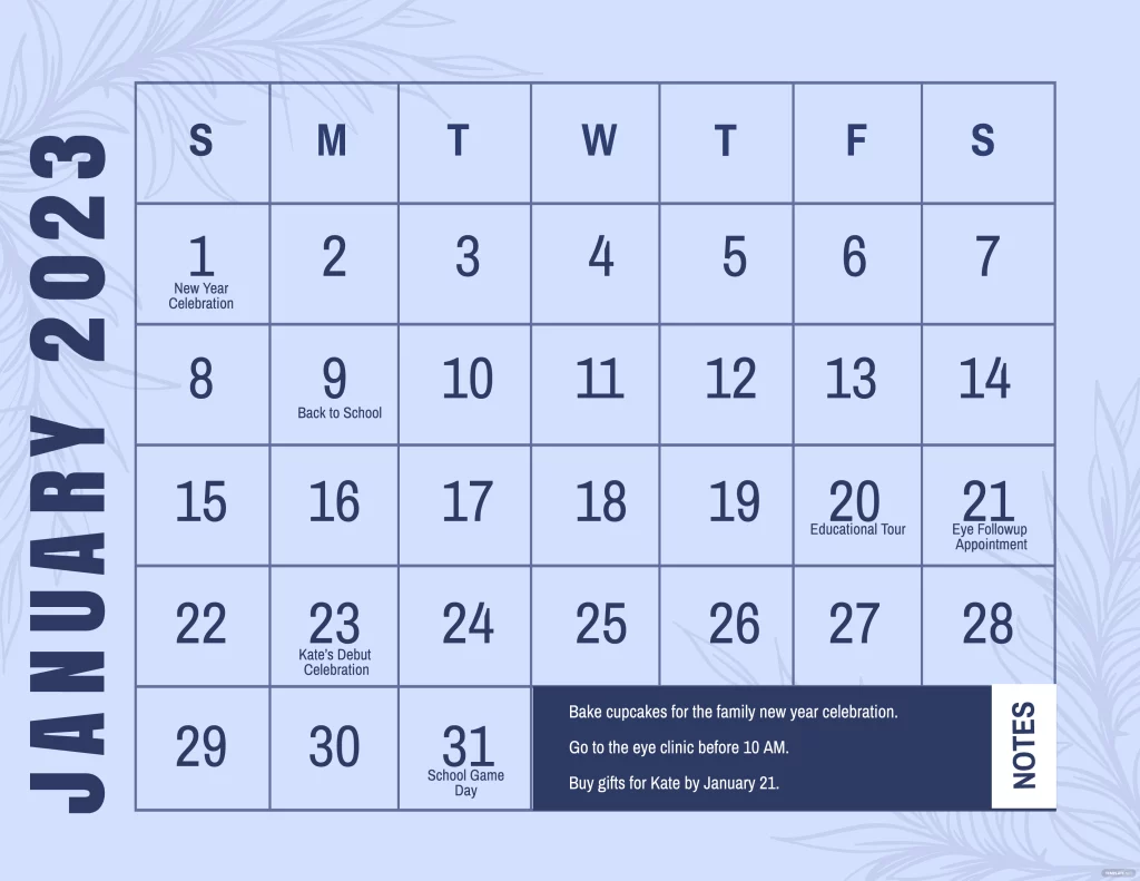 january 2023 monthly calendar template