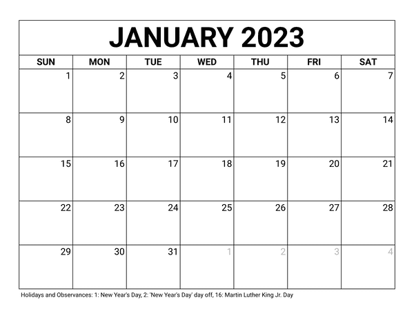 january calendar 2023 printable blank