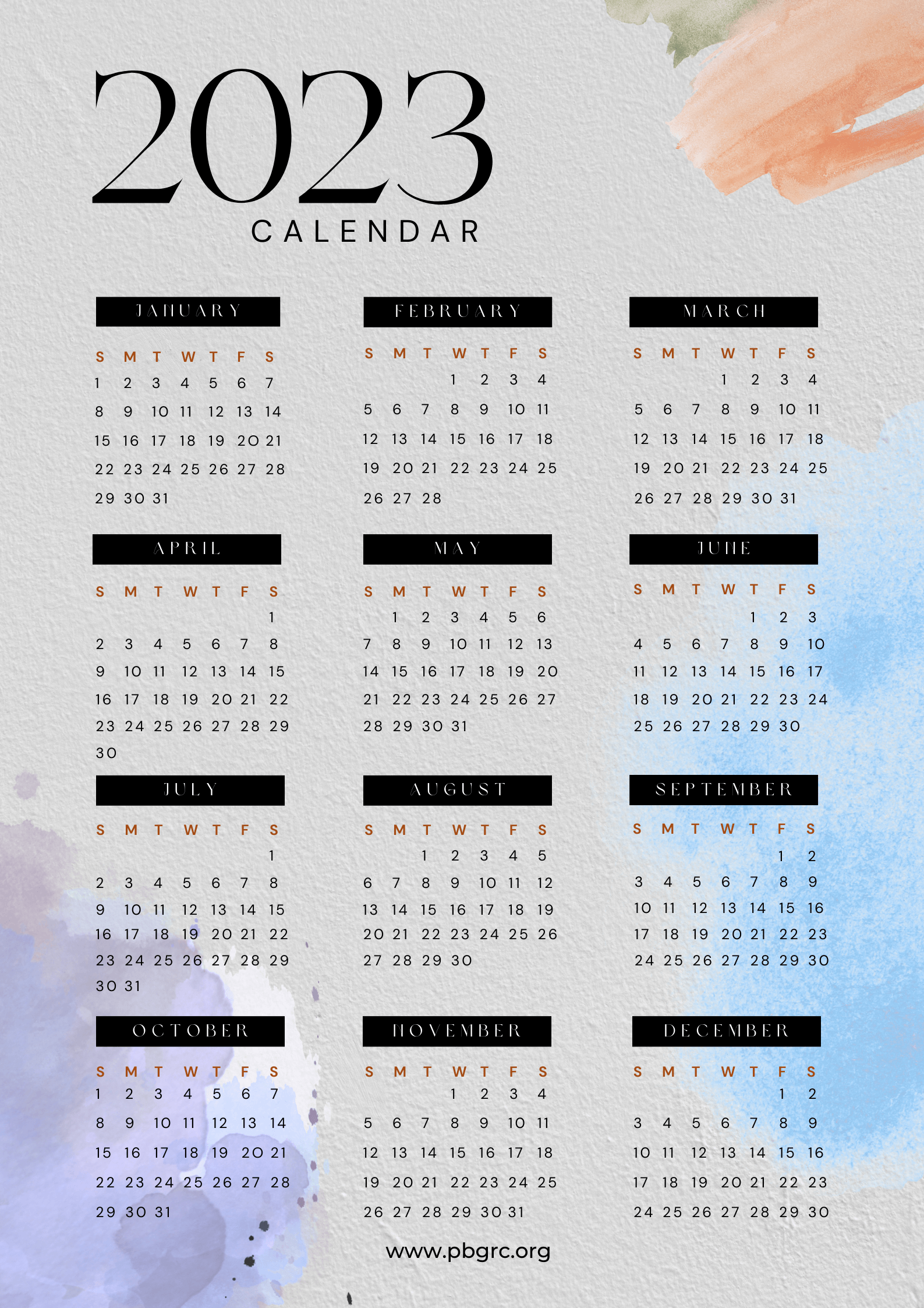 12 Month Calendar 2023 Excel