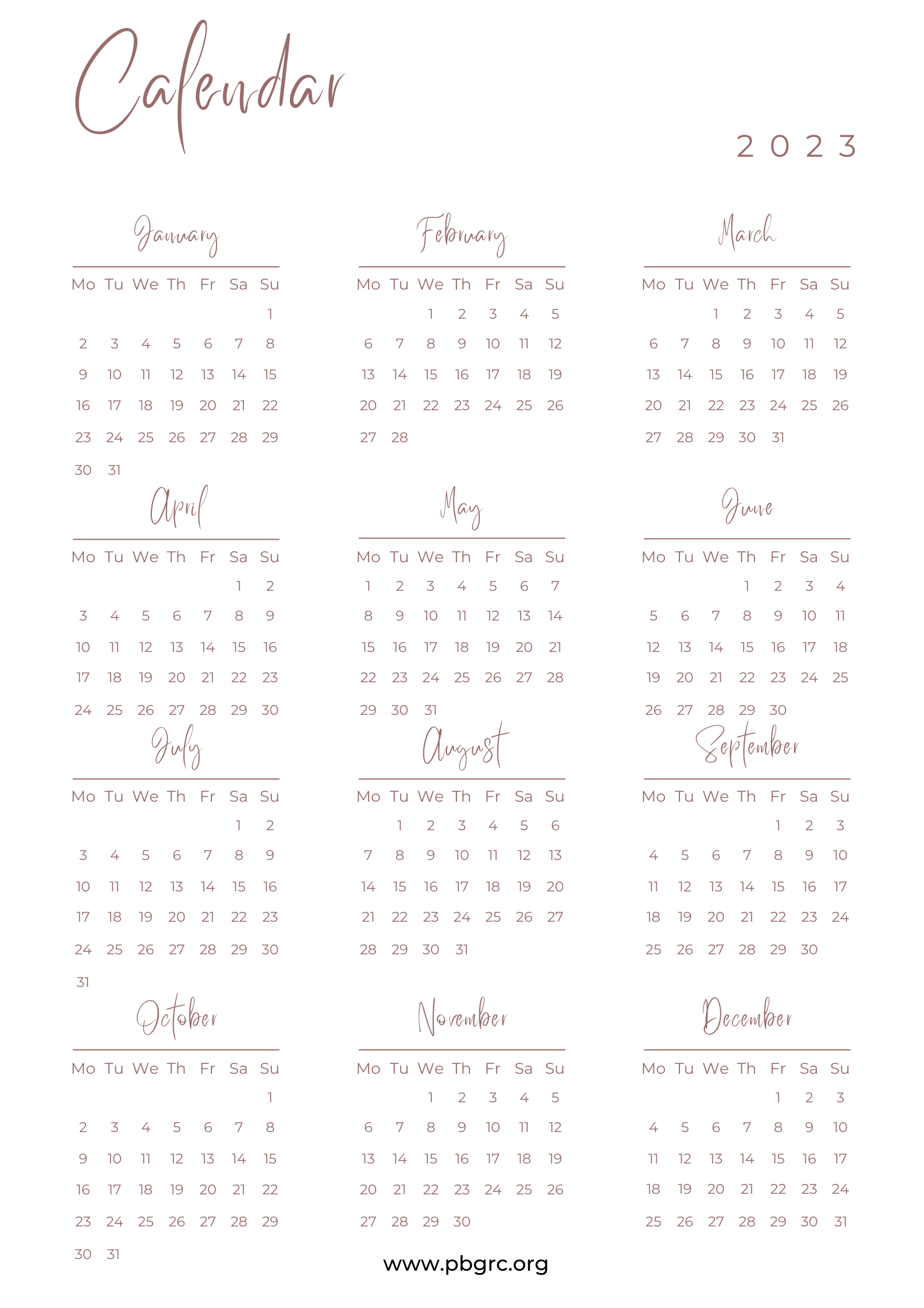 12 month Calendar 2023 PDF