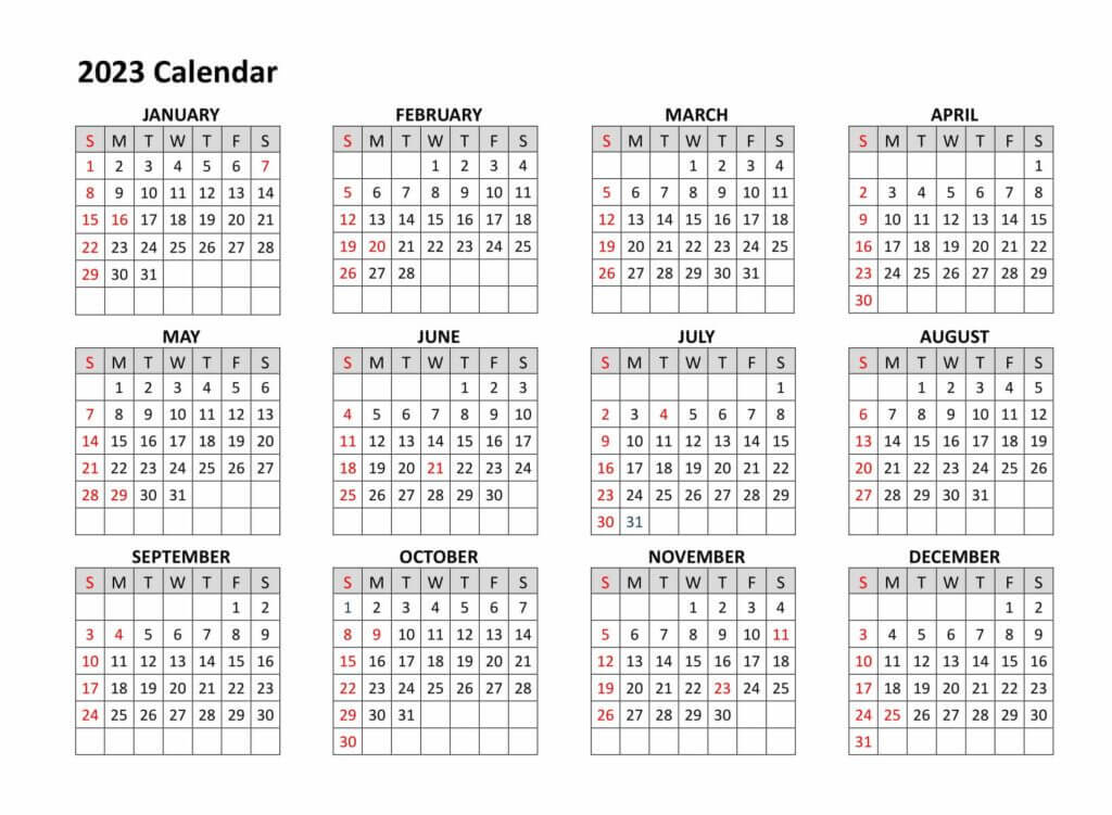 12 month calendar 2023 printable