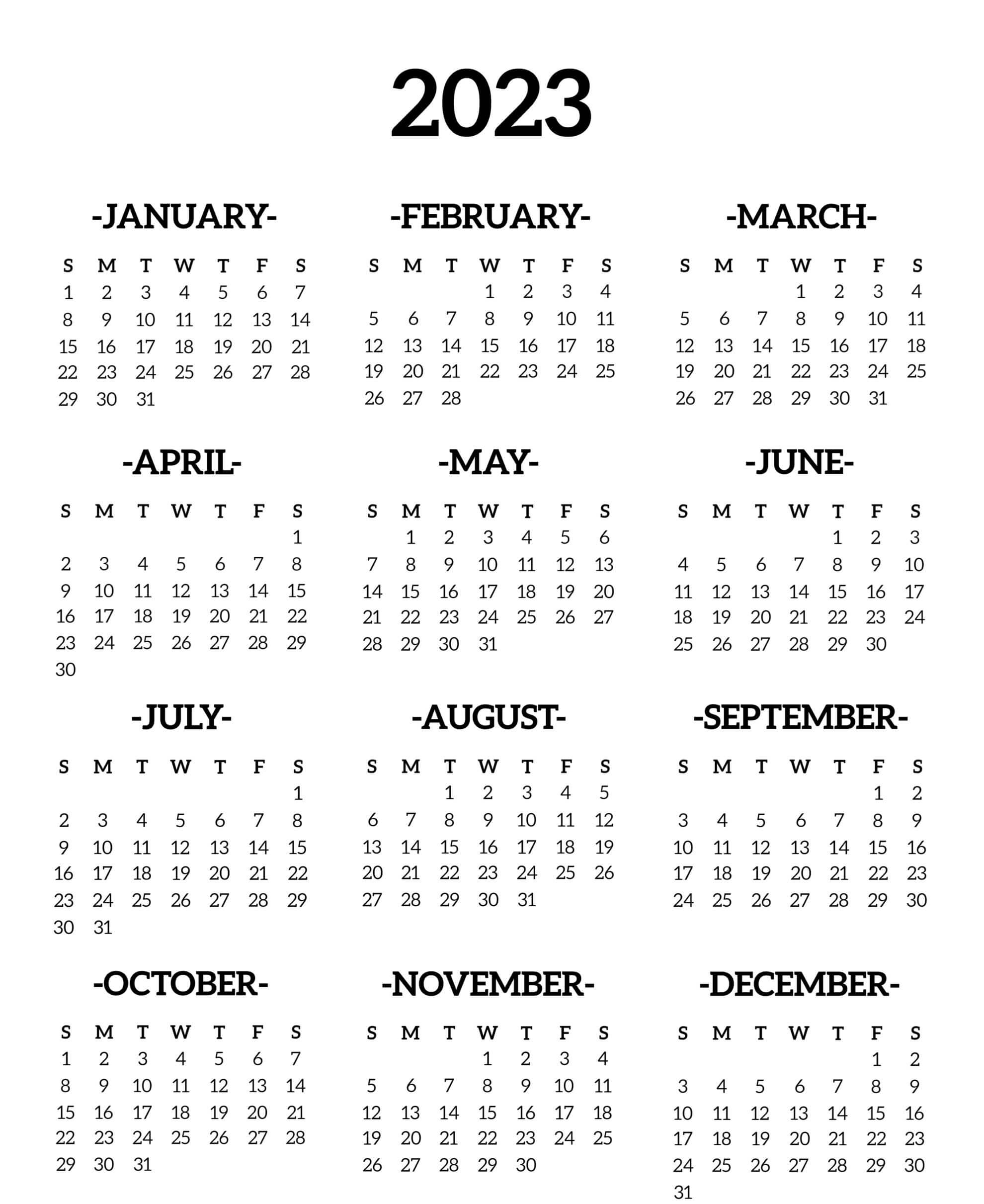 2023 One Page Calendar