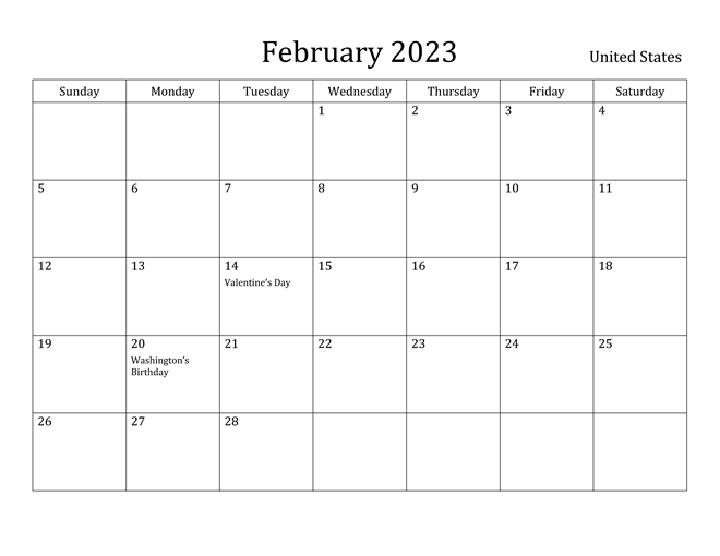 2023 february calendar us