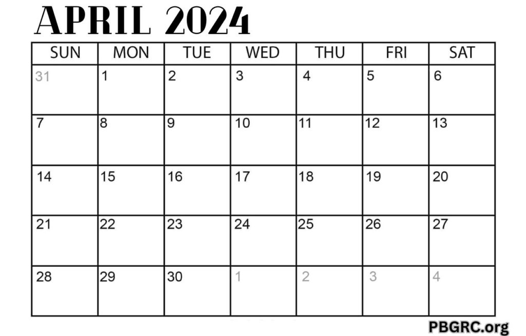 2024 April Calendar Excel Formats