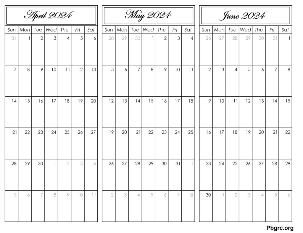 2024 April May June Landscape Calendar