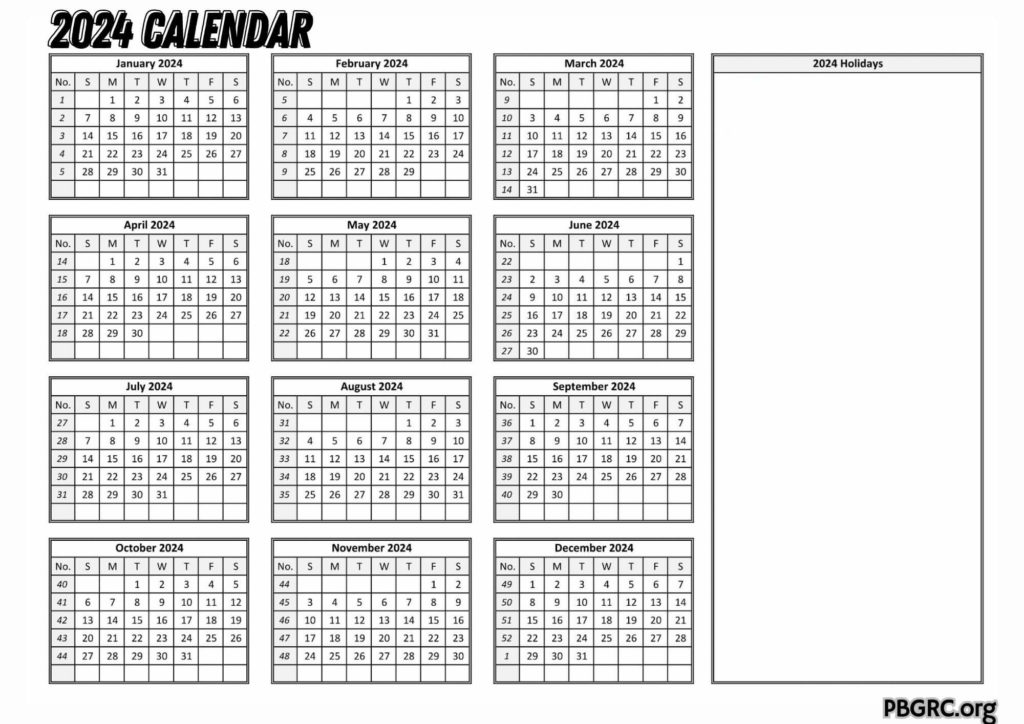 2024 Blank Fillable Calendar Template
