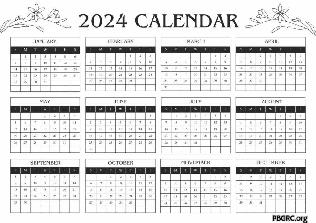 2024 Yearly Blank Landscape Calendar