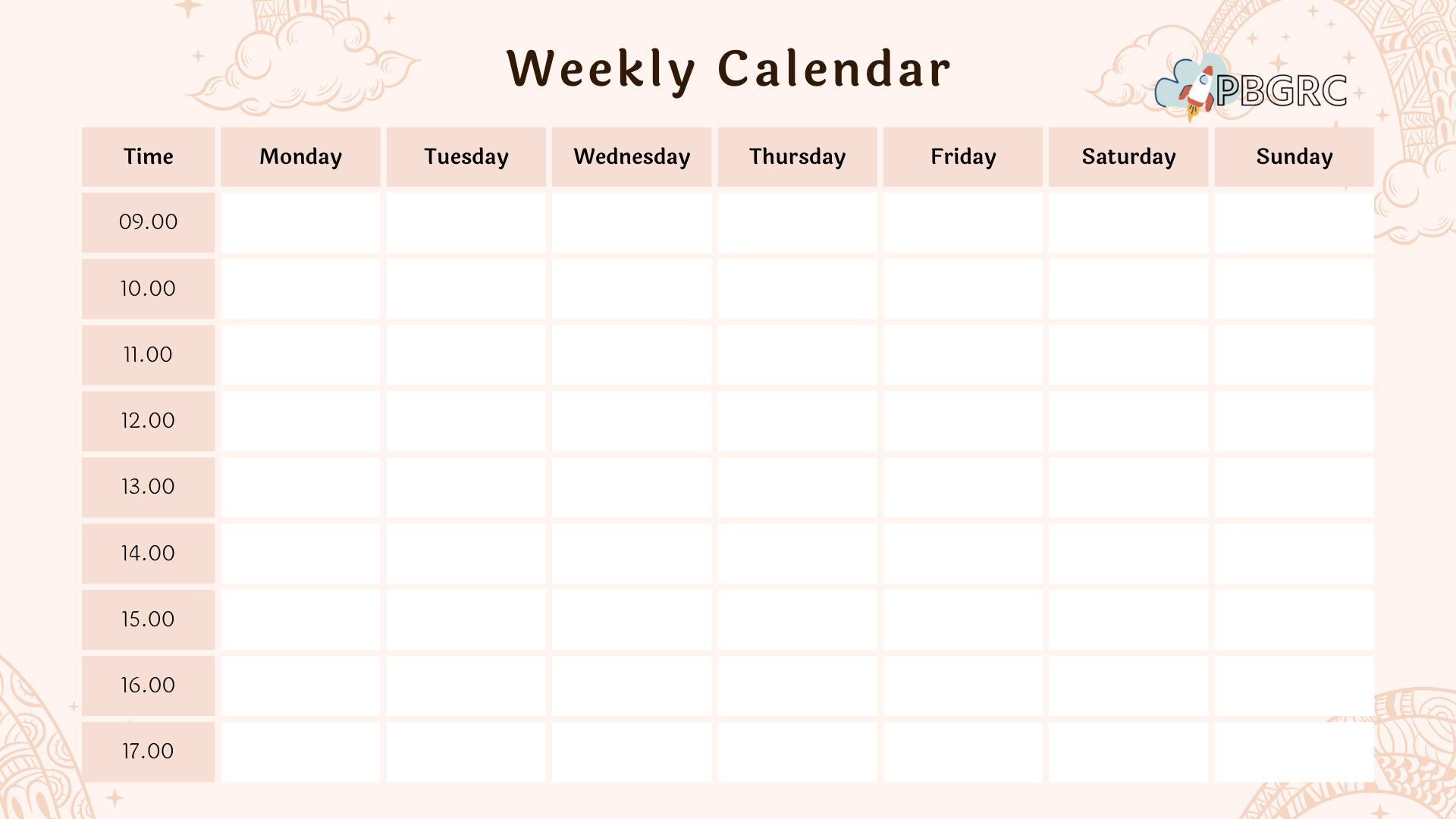 7 day weekly calendar