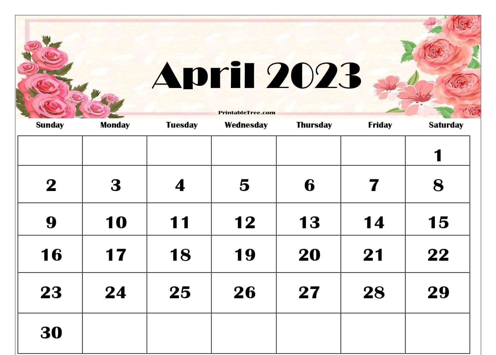 April 2023 Floral Calendar Printable