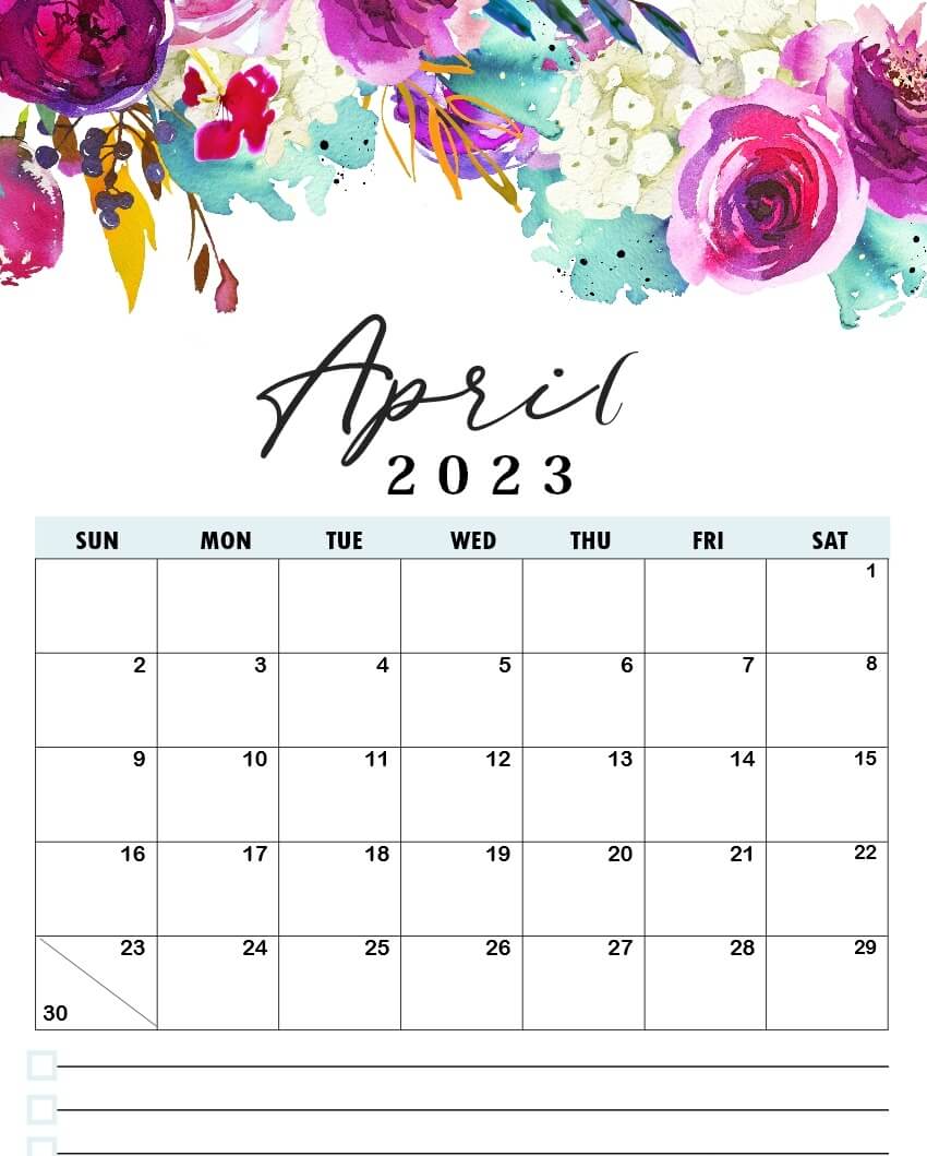 April 2023 calendar floral