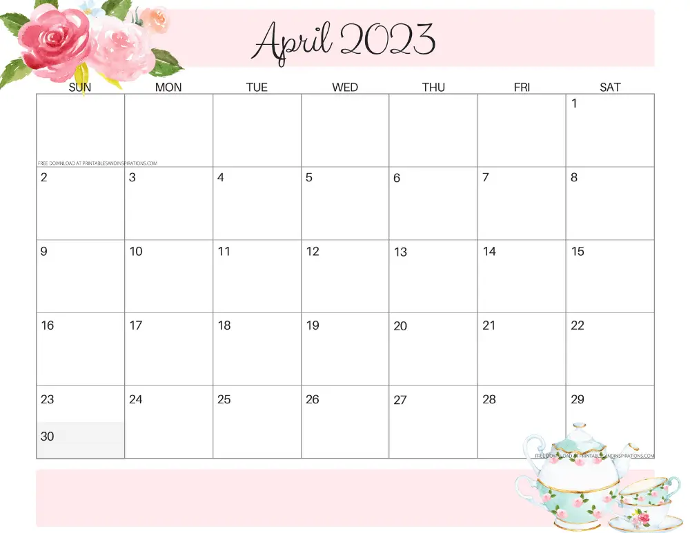 April 2023 floral calendar printable