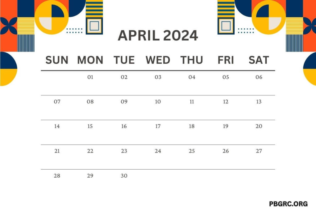 April 2024 Calendar Cute PNG