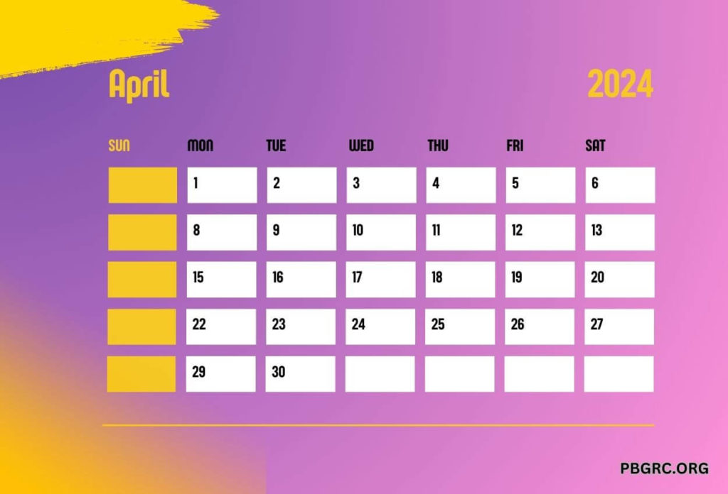April 2024 Calendar For Desk