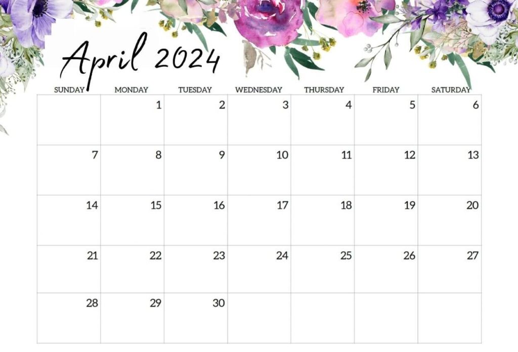 April 2024 Calendar For Wall