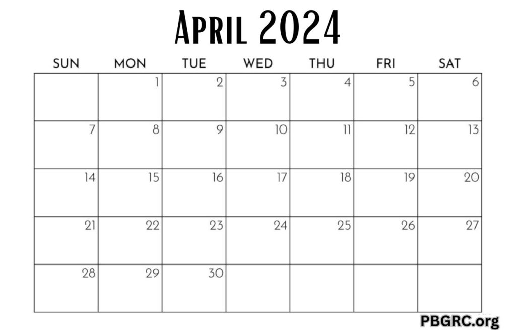 April 2024 Calendar PDF