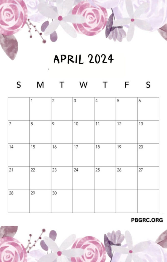 April 2024 calendar floral