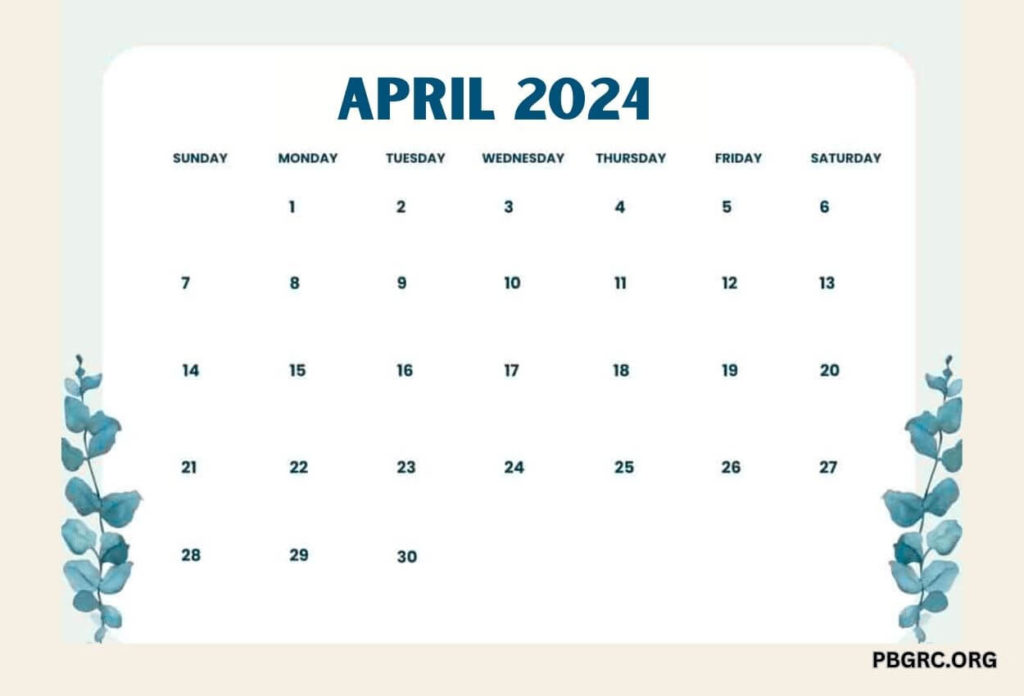 April 2024 floral calendar printable