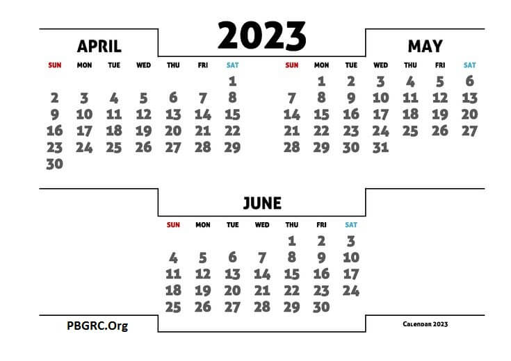 April May June 2023 Calendar Templates