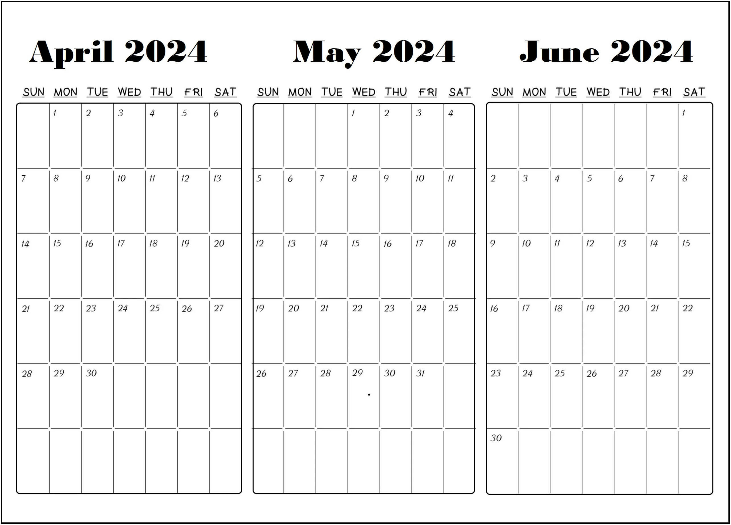 April May June 2024 Blank Calendar Template