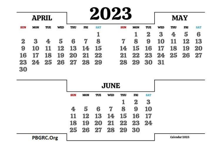 April May June Calendar 2023 Printable Templates