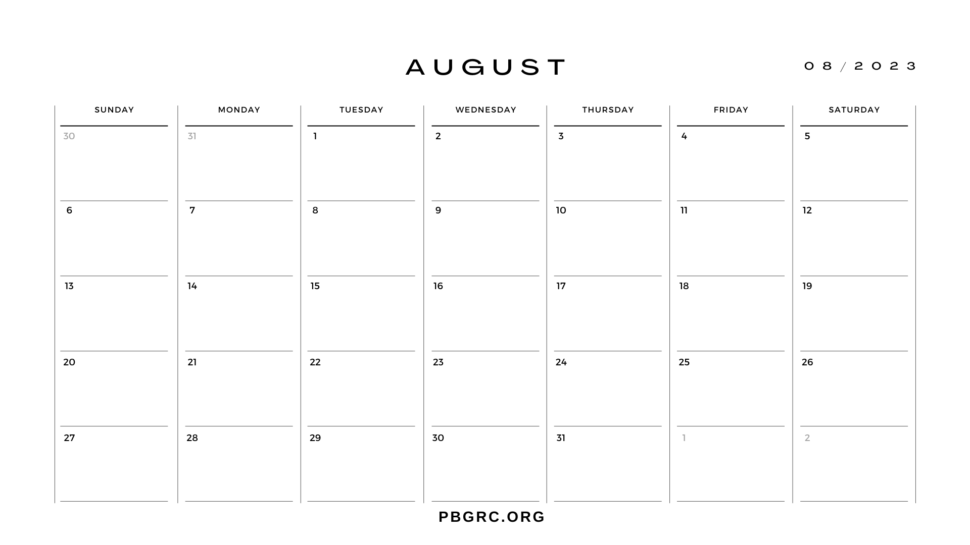 August 2023 Calendar Blank Templates