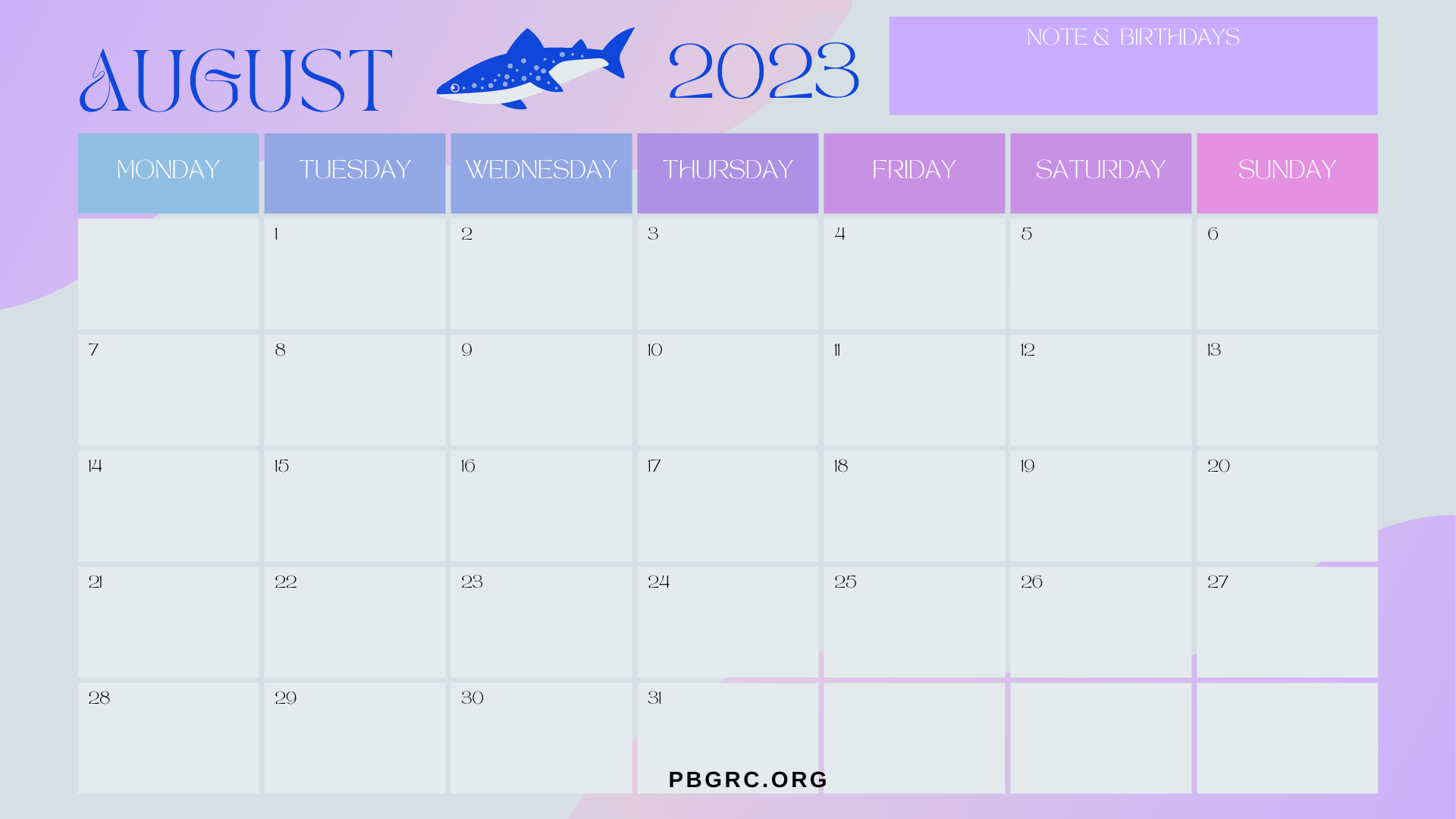 August 2023 Editable Calendar