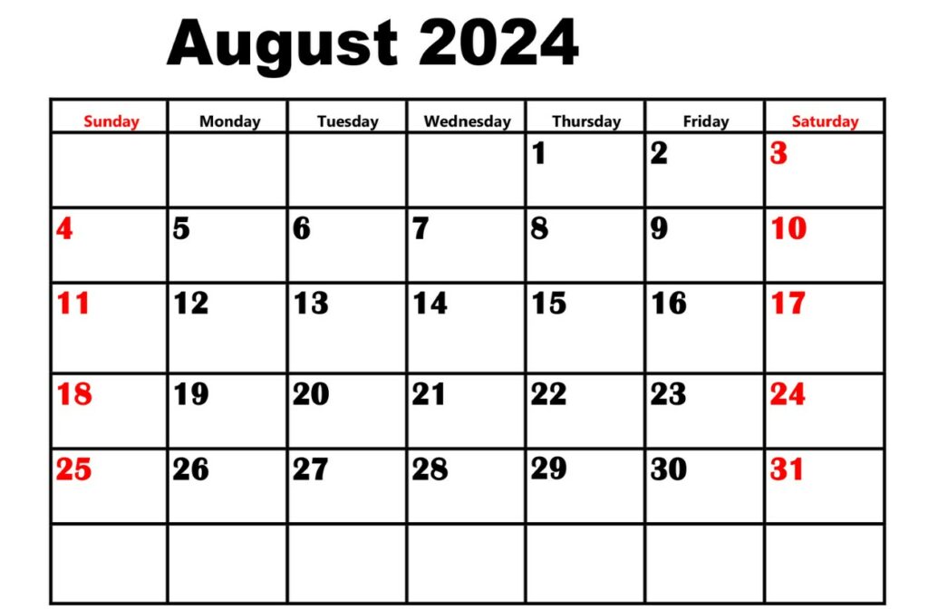 August 2024 Calendar Word