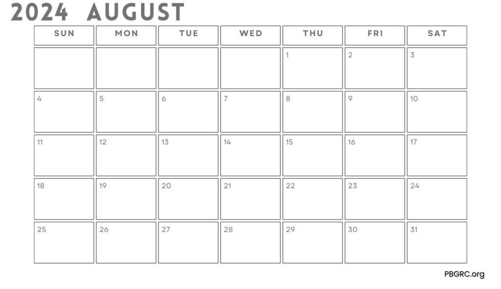 August 2024 Monday start Calendar