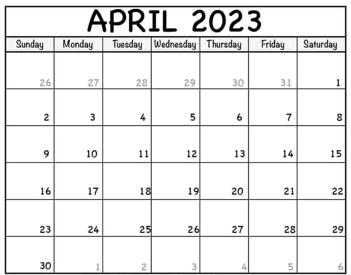 Blank April 2023 Calendar Templates