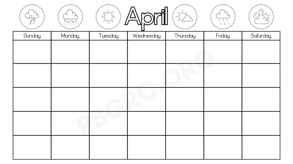 Blank April Calendar 2023