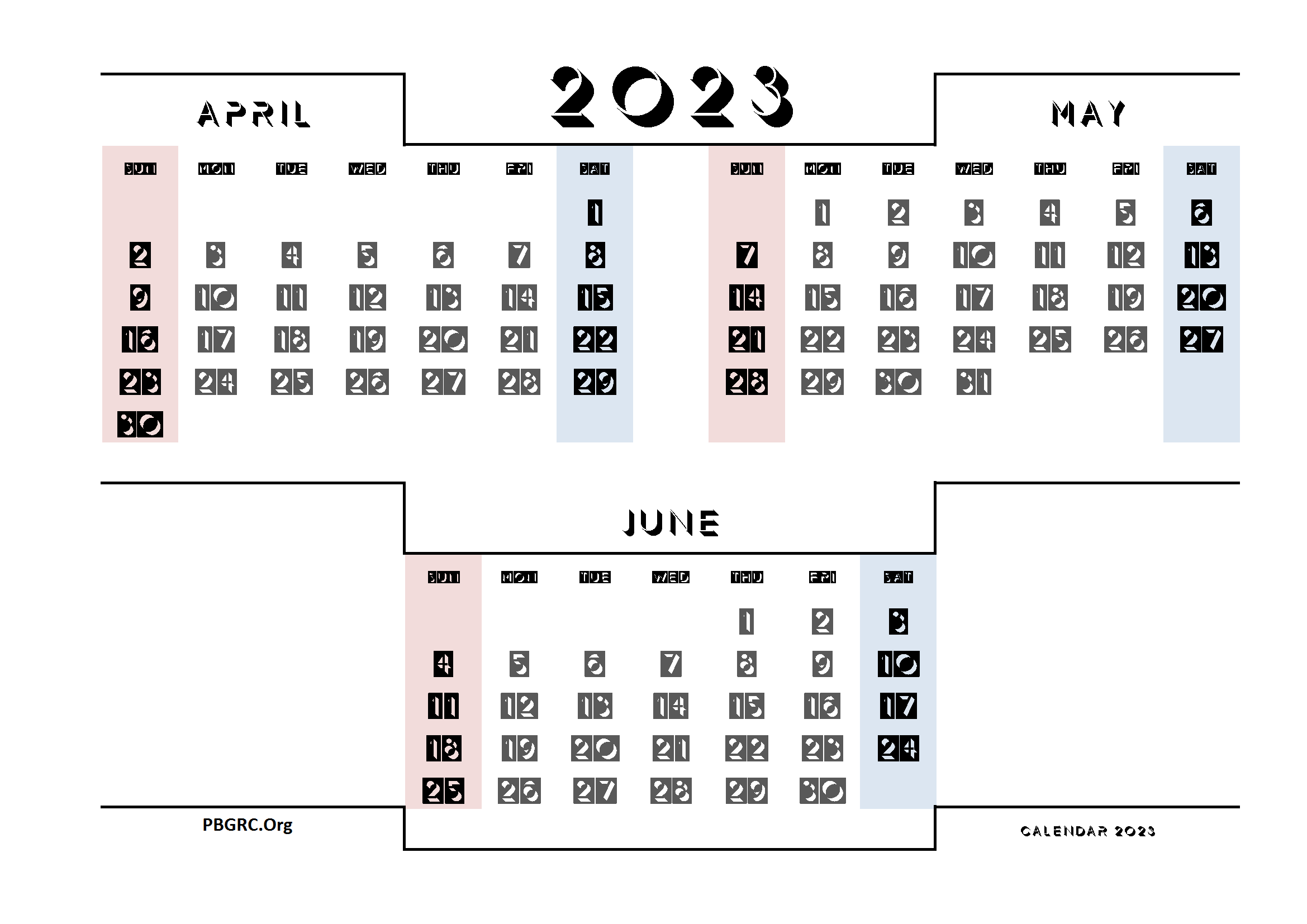 Blank April May June 2023 Calendar Templates
