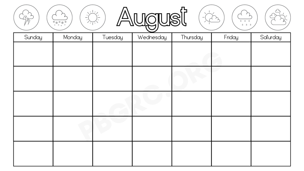 Blank August Calendar 2023
