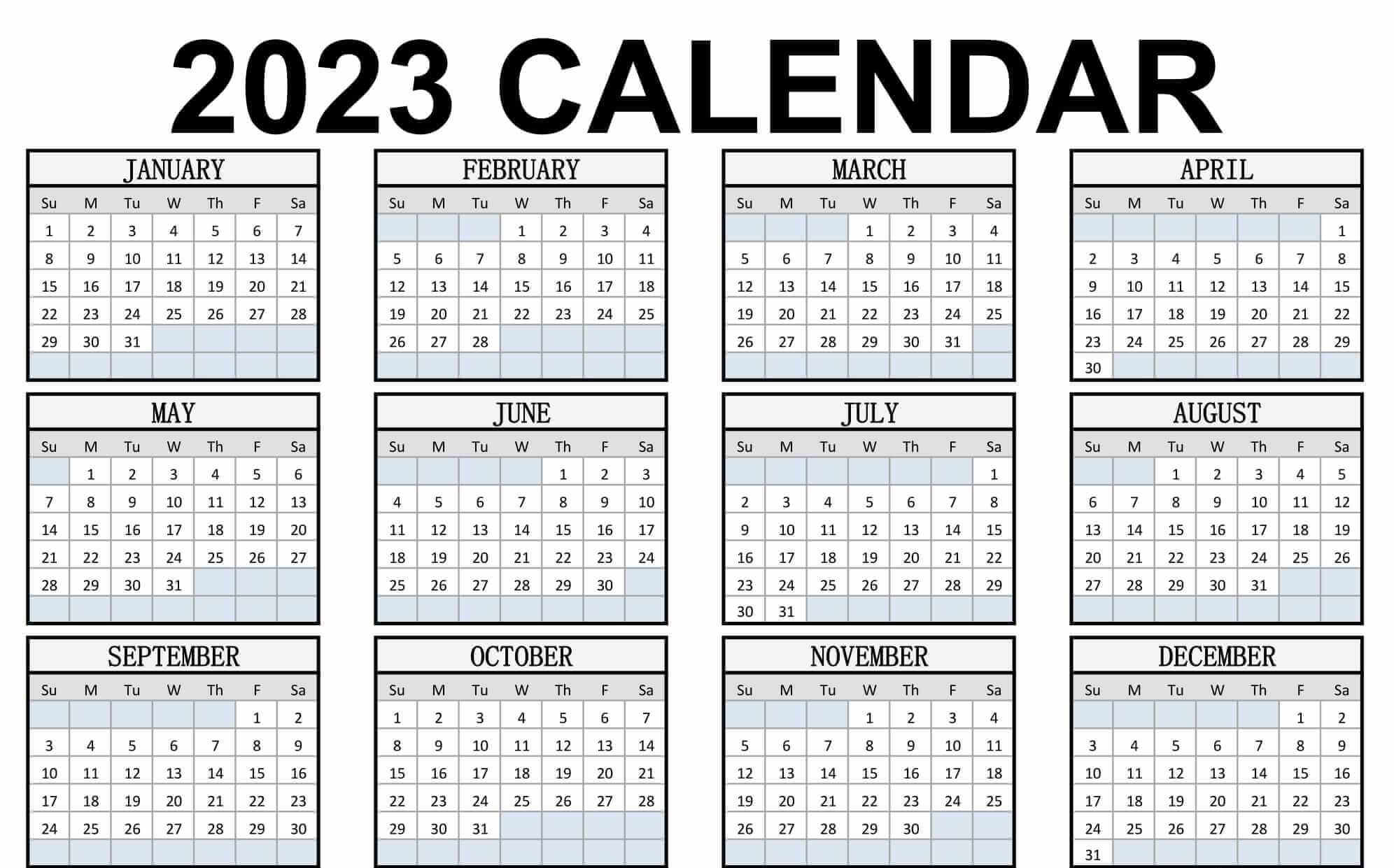 Blank Calendar 2023 Printable Templates