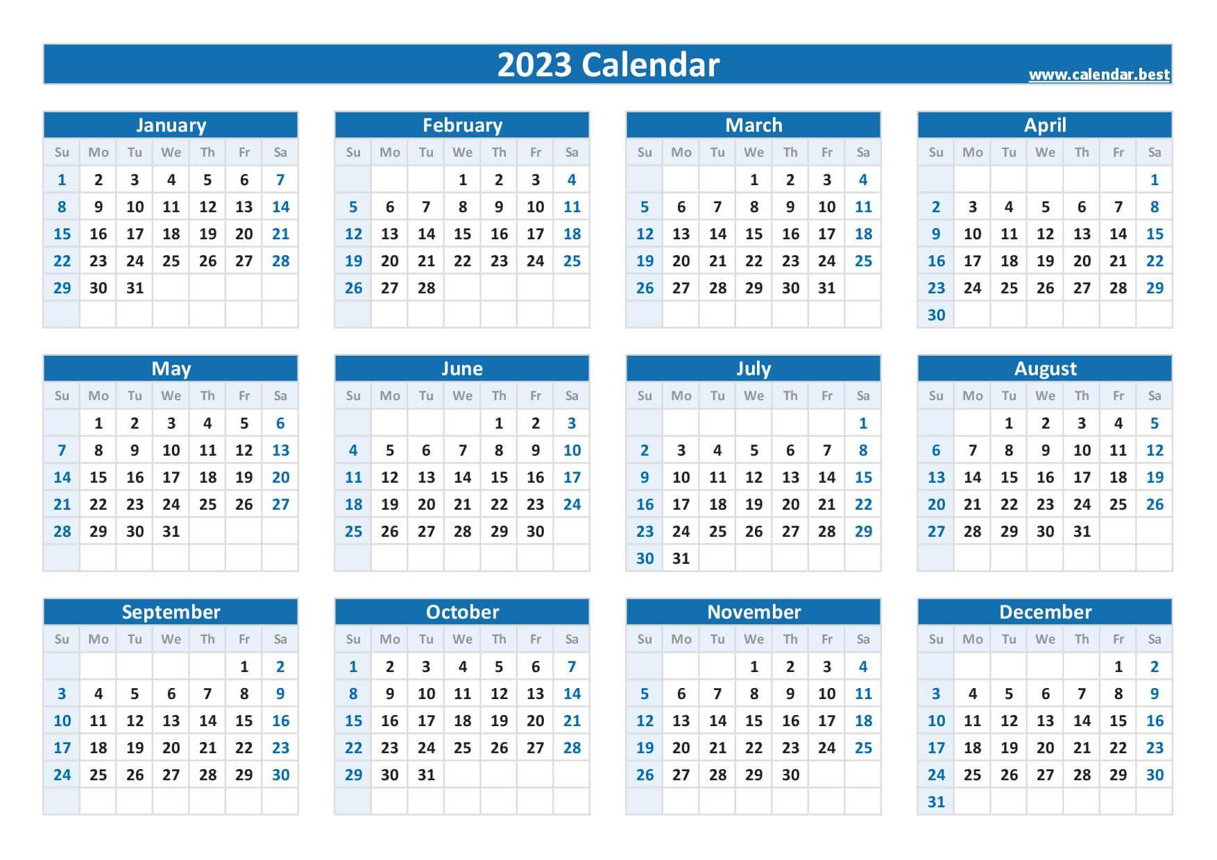 Blank Calendar 2023 Templates