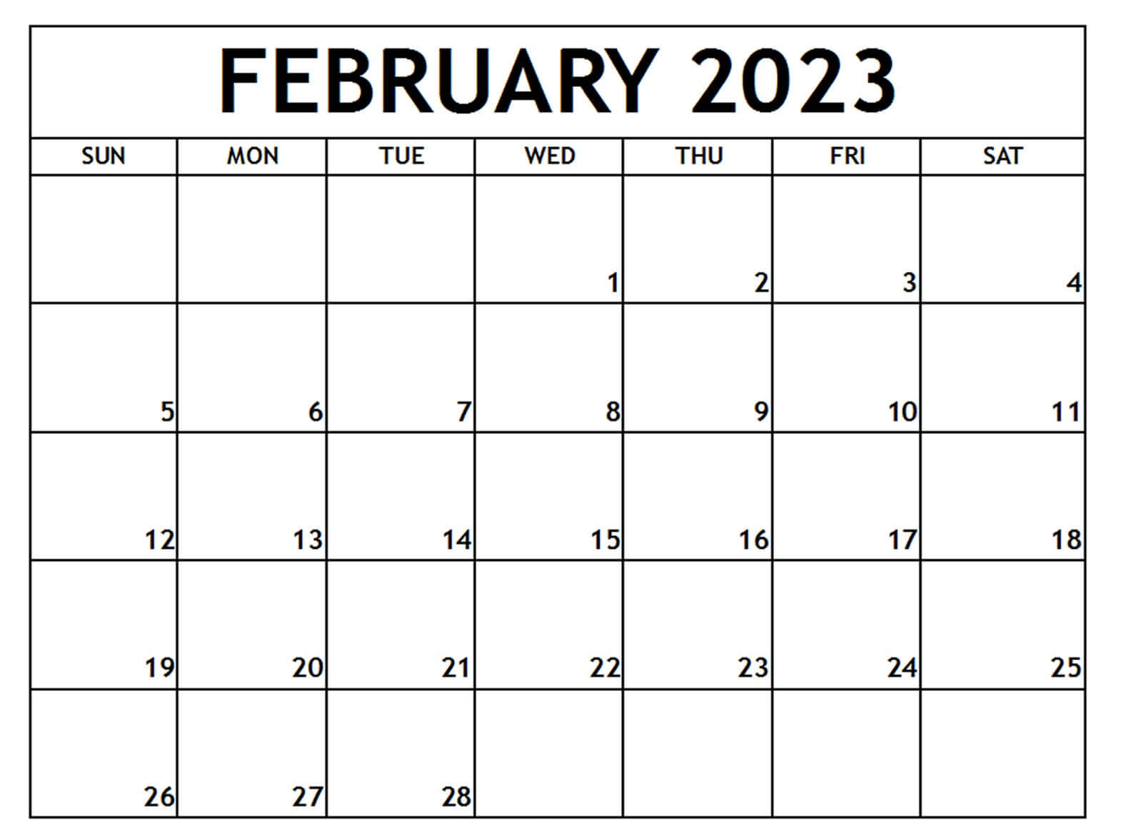 Blank February 2023 Calendar Moon Phases