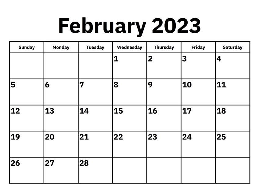 Blank February 2023 Calendar Templates