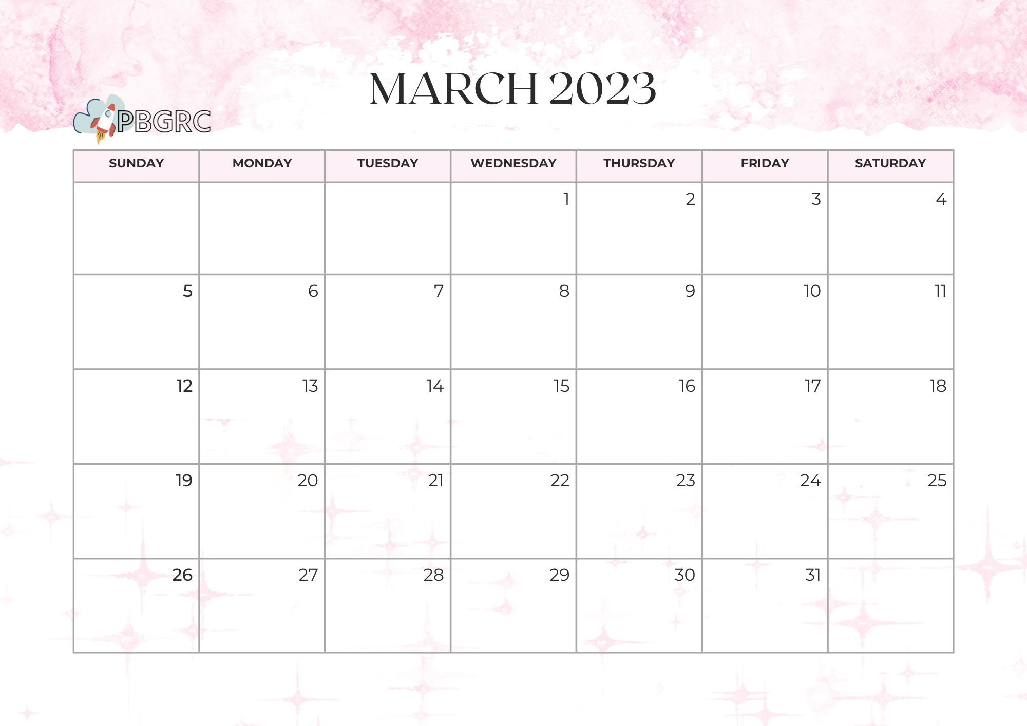 Blank March 2023 Calendar Templates
