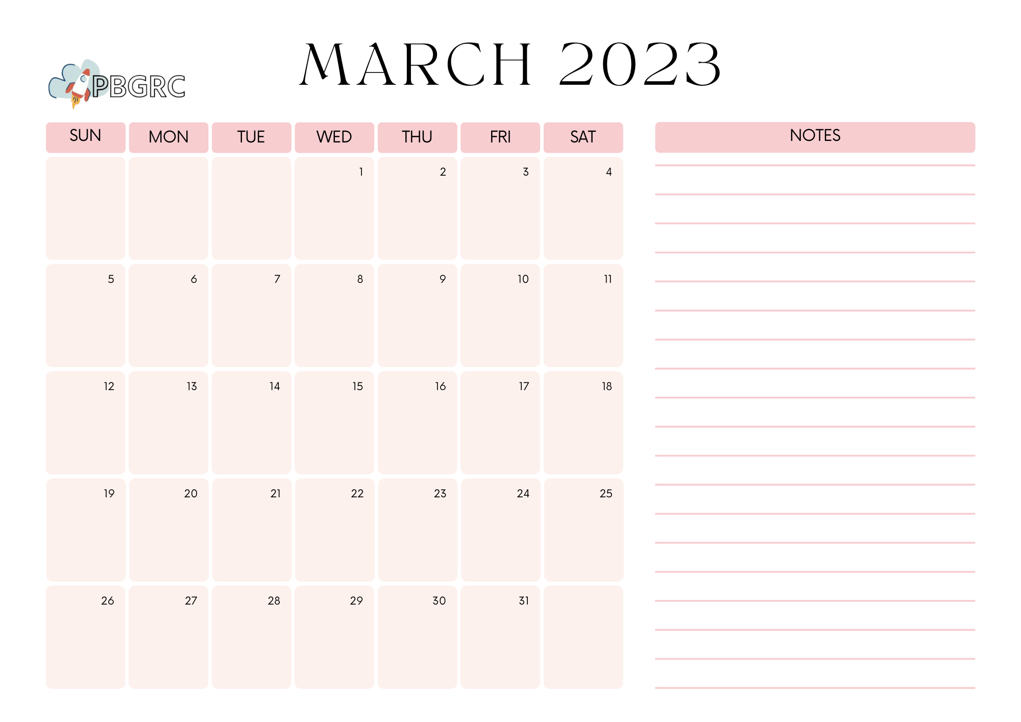 Blank March Calendar 2023 Excel