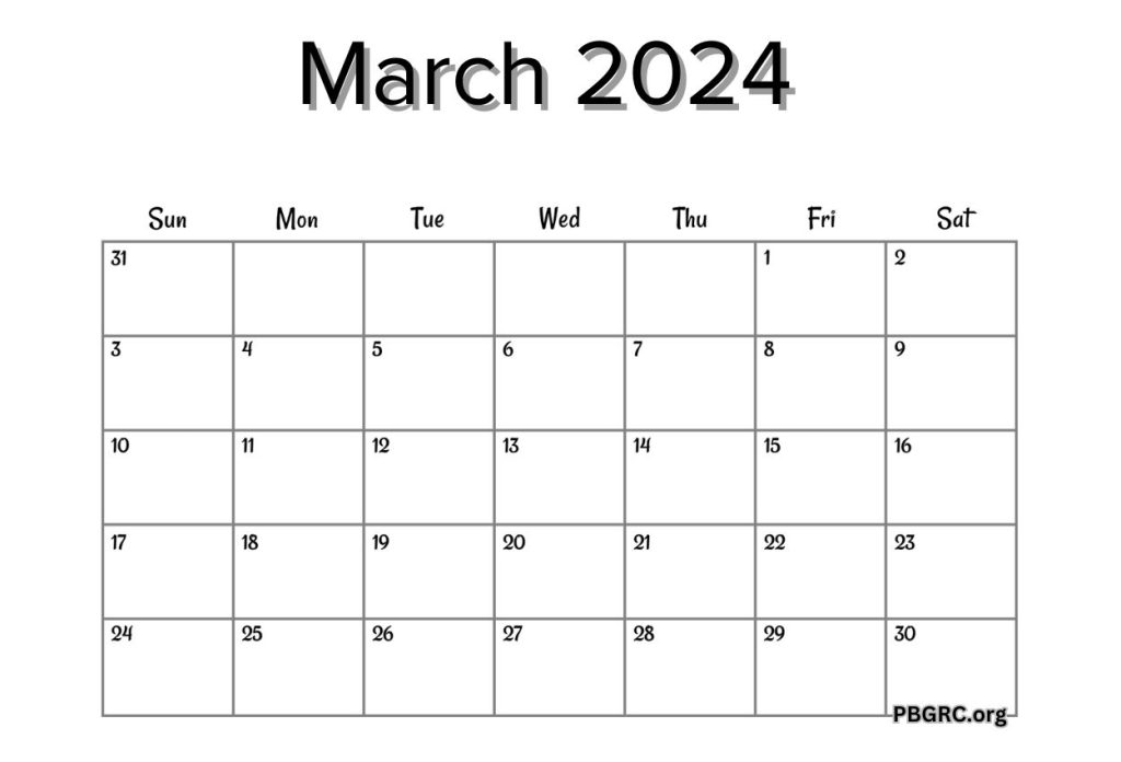 Blank March Calendar 2024
