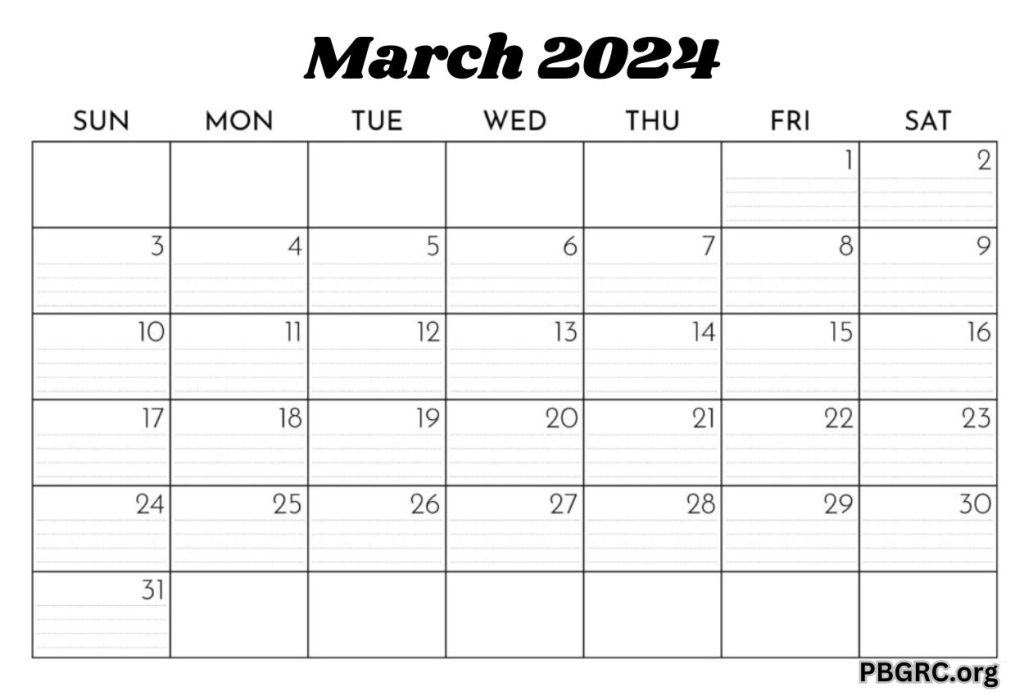 Blank March Calendar 2024 Templates Printable