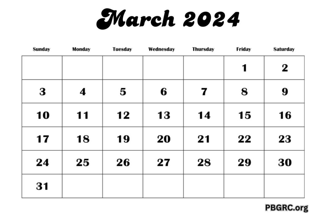 Blank March Calendar 2024 Word