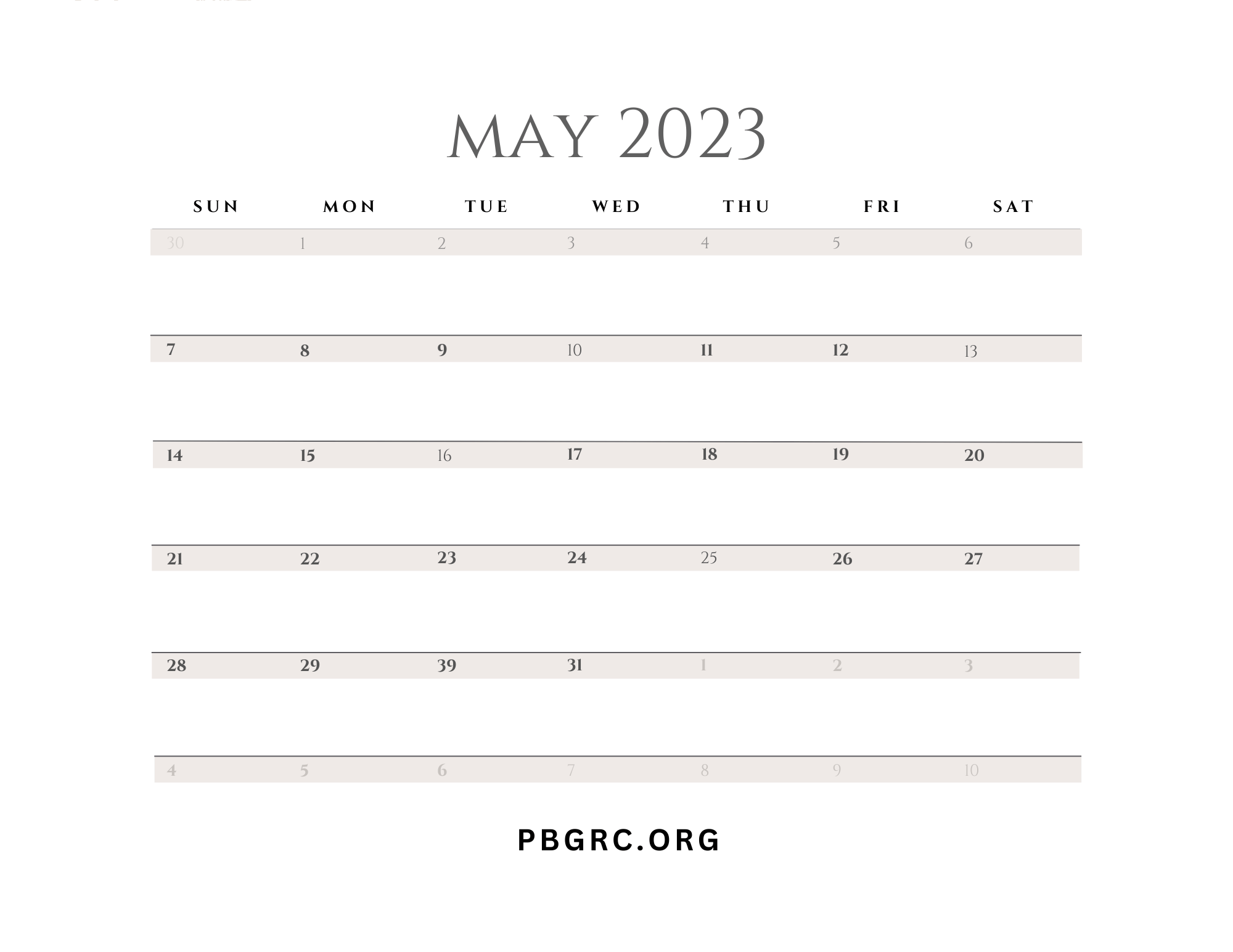 Blank May 2023 Calendar